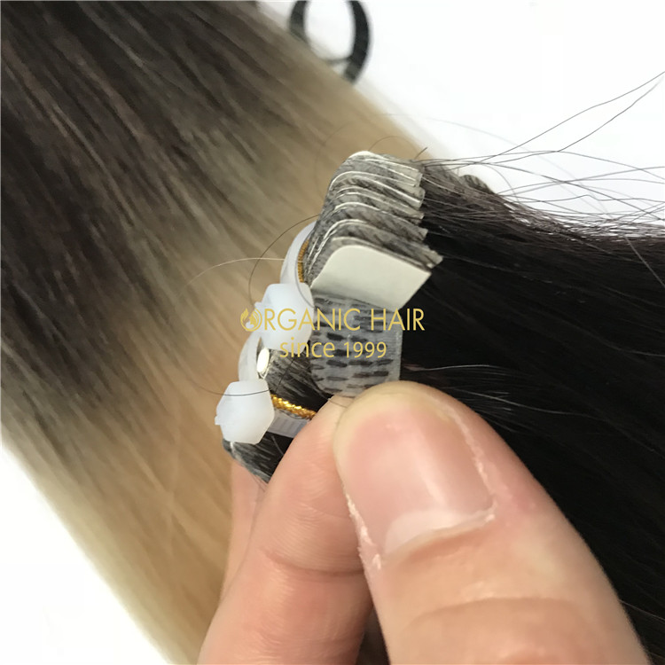 Human remy hair pu skin weft extension ombre color X57